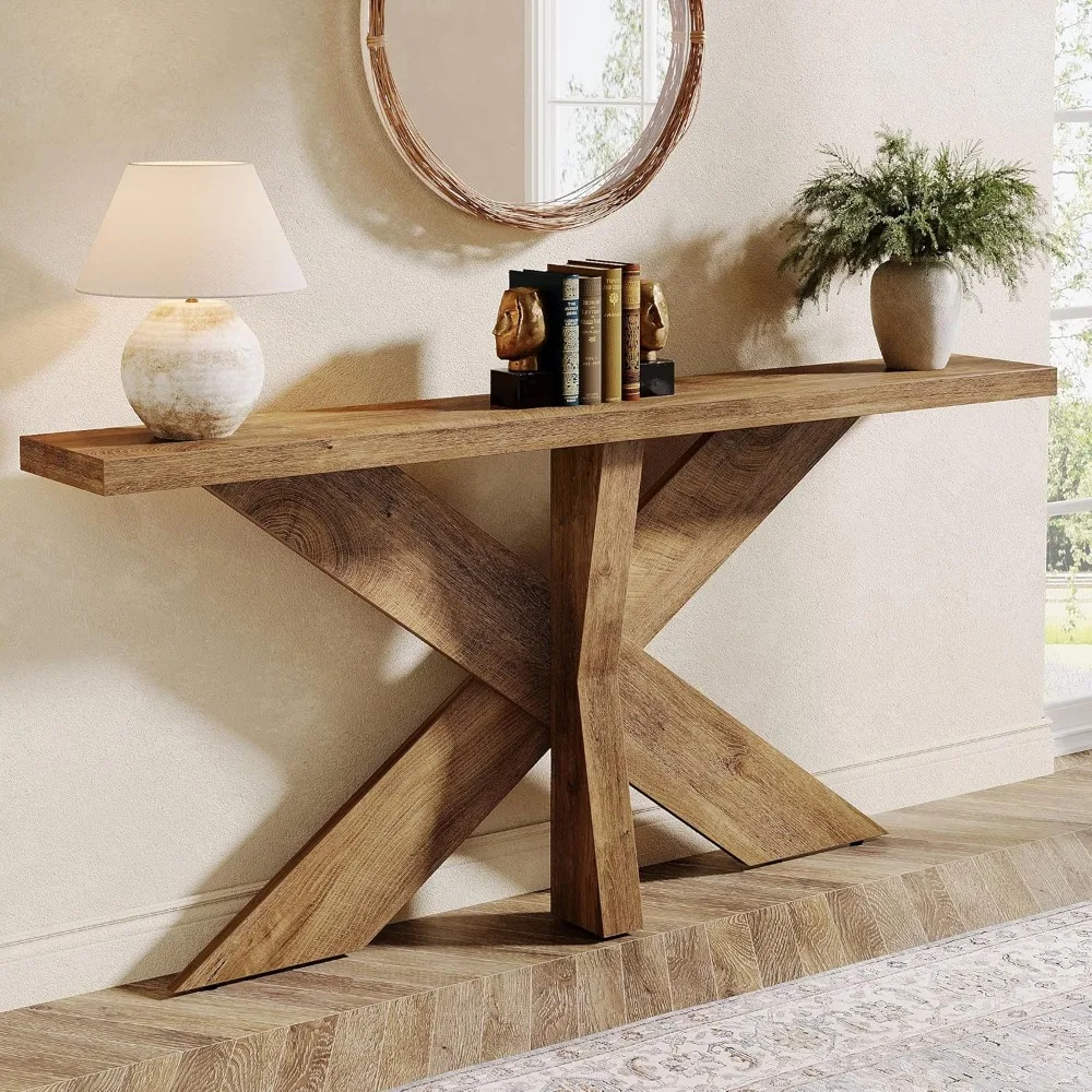 

70.9 Inches Long Sofa Table Behind Couch, Farmhouse Console Entry Table with Wooden Geometric Base for Entryway, Livi