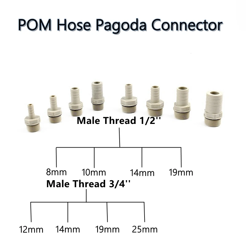 

Male Thread POM Hose Pagoda Connector Garden Irrigation Pipe Joints Fitting, Aquarium Fish Tank Accessories 1/2 " 3/4" 2-20PCS