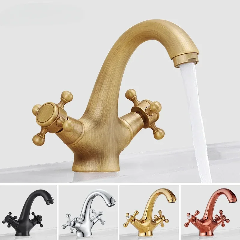 

French All-copper Antique Basin Faucet Toilet Bathroom Cabinet Household Basin Washbasin Splash-proof Faucet Hot and Cold