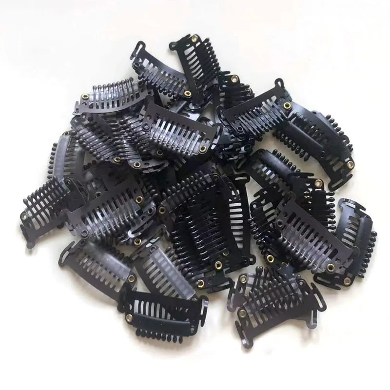 10pcs /20pcs3.5cm 9 Teeth Slide Snap Clips With Hooks For Hair Weft/Clips IN Weft/Wigs Black   Brown