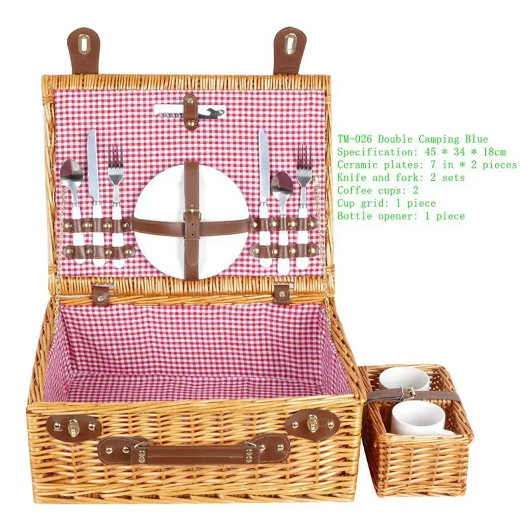 Four Person Outdoor Picnic Utensil Storage Basket, Handmade Willow Weaving Picnic Basket, Vegetable and Fruit Food Storage Baske