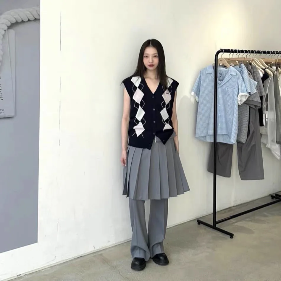 

Свободный вязаный жилет с v-образным вырезом Agel College Sle с ромбовидным узором, повседневный милый женский жилет на одной пуговице, мода 202, осень