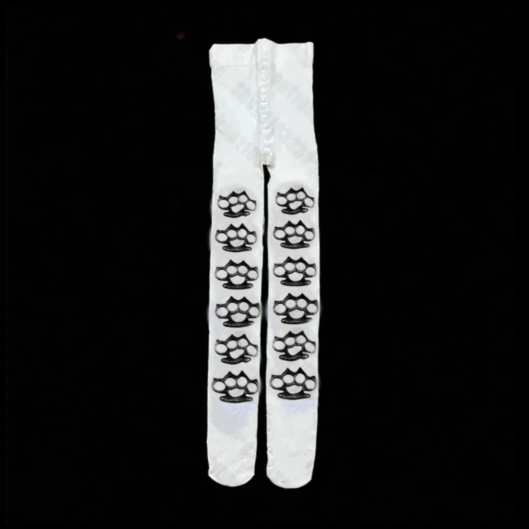 Gothic Print Long Tube Socks Women's Personality Street Visual Harajuku Shibuya Stockings Autumn Season Pure Color Double Pack