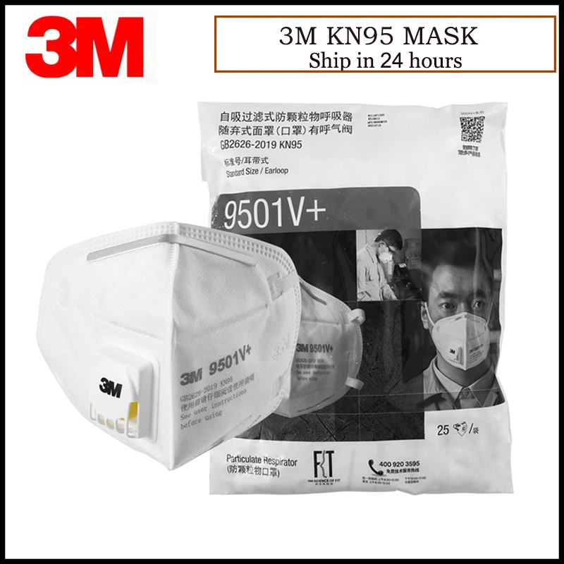 

25pcs/Lot 3M 9501V+ Earband Dust Mask KN95 Respirator Anti-haze Protective Masks Anti-particles Filter Material