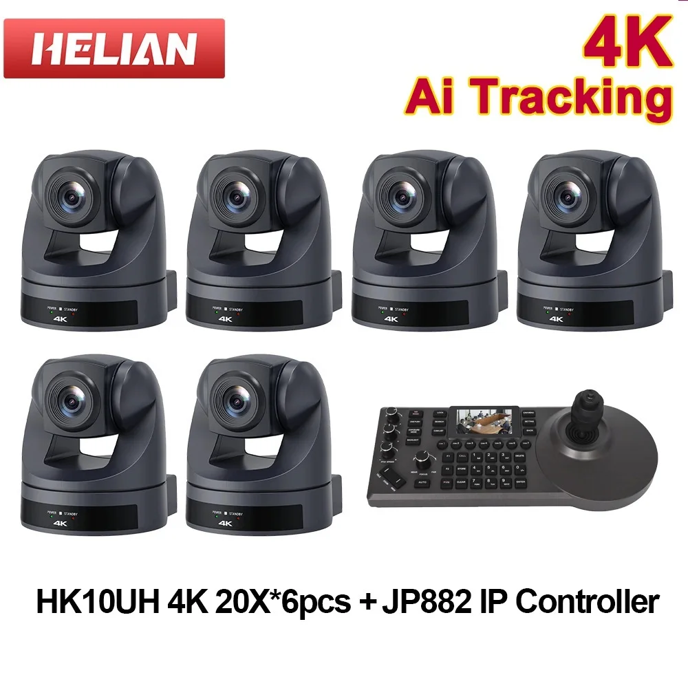 

1-6pcs 4K PTZ Camera with 1pc Joystick Controller Kit 20X Zoom USB LAN HDMI Live Streaming Camera for Church Business Meeting