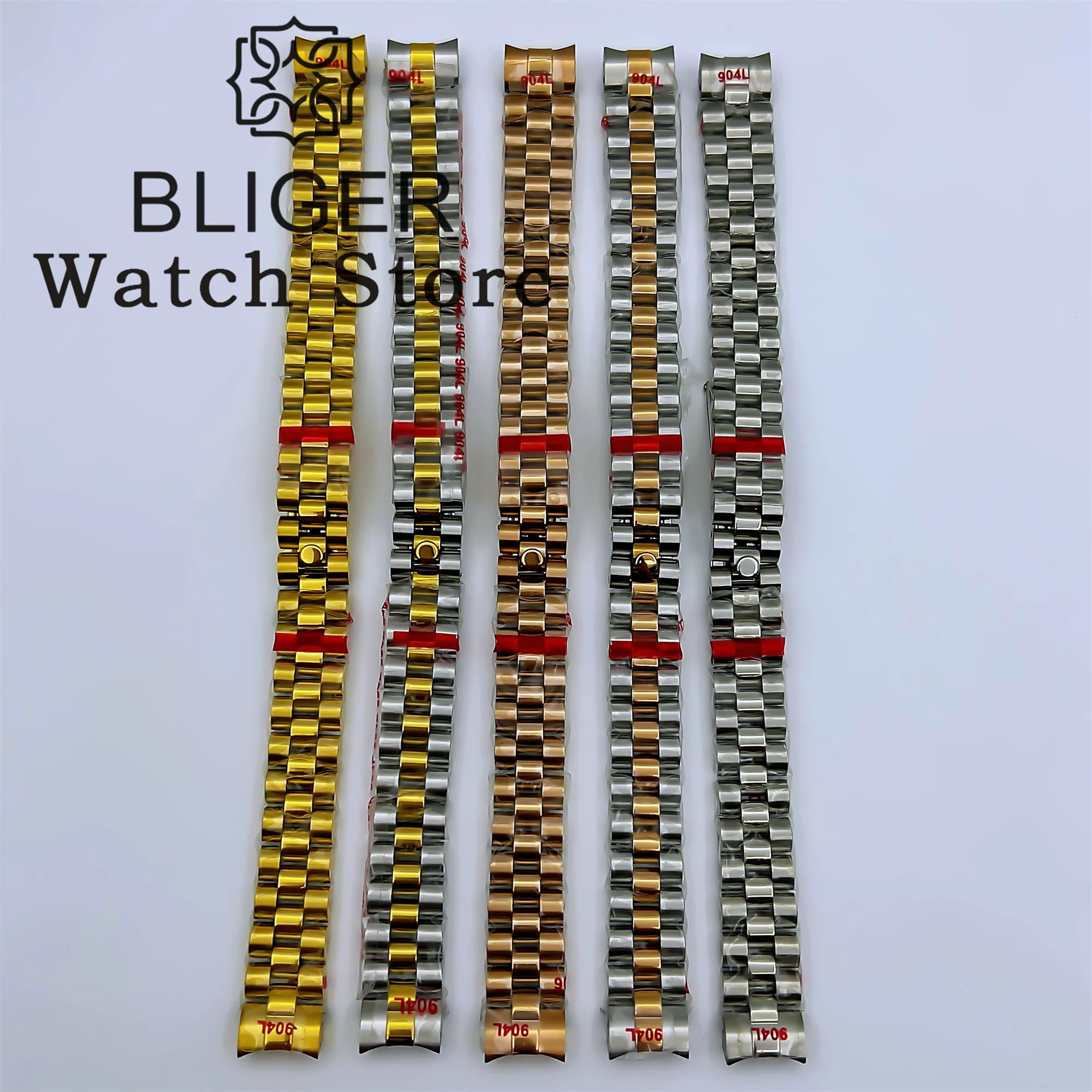 BLIGER 13mm 904L Steel President Middle Gold Two Tone Watch Bracelet Fit 26mm Watch Case Watch parts