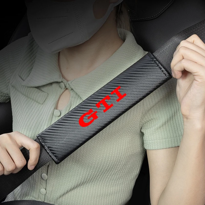 2Pcs Carbon Fiber Car Seatbelt Shoulder Protector Cover Safety Belt Ornament For VW GTI Polo Golf GTD CADDY MK2 MK4 MK5 MK6