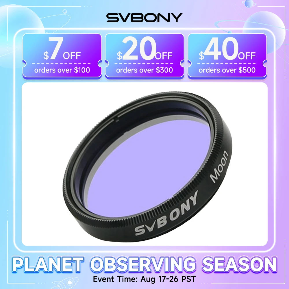Filtro lunar do telescópio SVBONY para rosca de filtro padrão de 1,25/2 polegadas com estrutura de metal, vidro óptico para lua e planetas