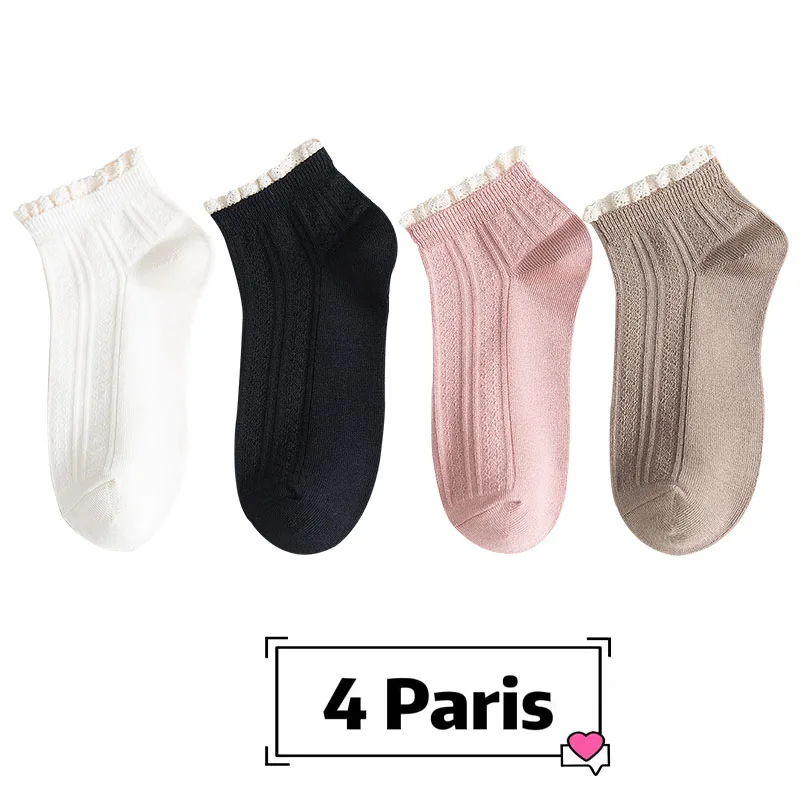 8pcs=4pairs Lolita Lace Jk for Women Socks Autumn Winter Lace Ear Lace Socks Lolita Stockings Kawaii Frilly Ruffle Girls\' Socks