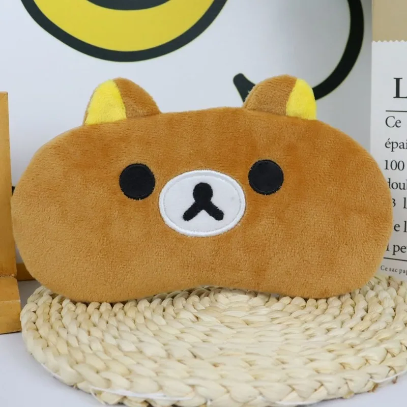 Rilakkuma Plush Sleeping Eye Mask Cartoon Fluffy Eye Mask Adjustable Elastic Strap Full Blackout Nap Rest Mask Travel
