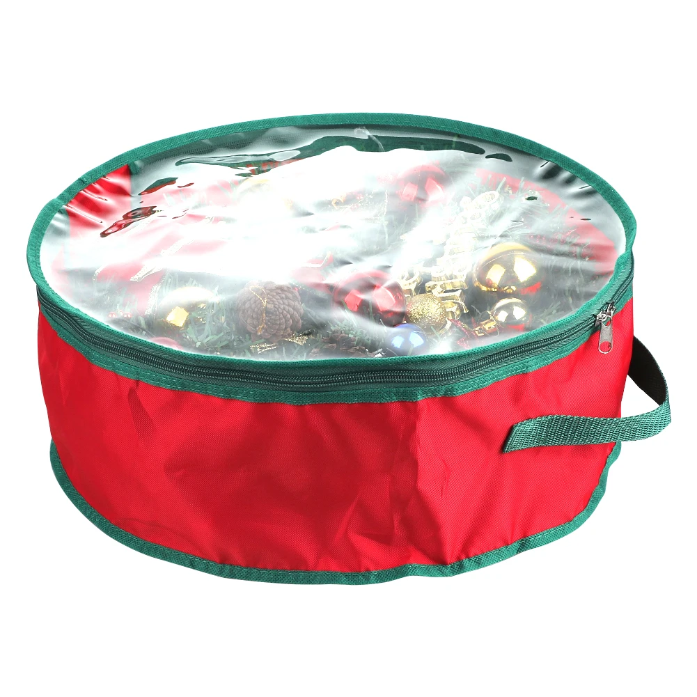 Folding Christmas Wreath Storage Bag With Handle Transparent Window Tear Resistant Clean Up Holiday Carry Container Party