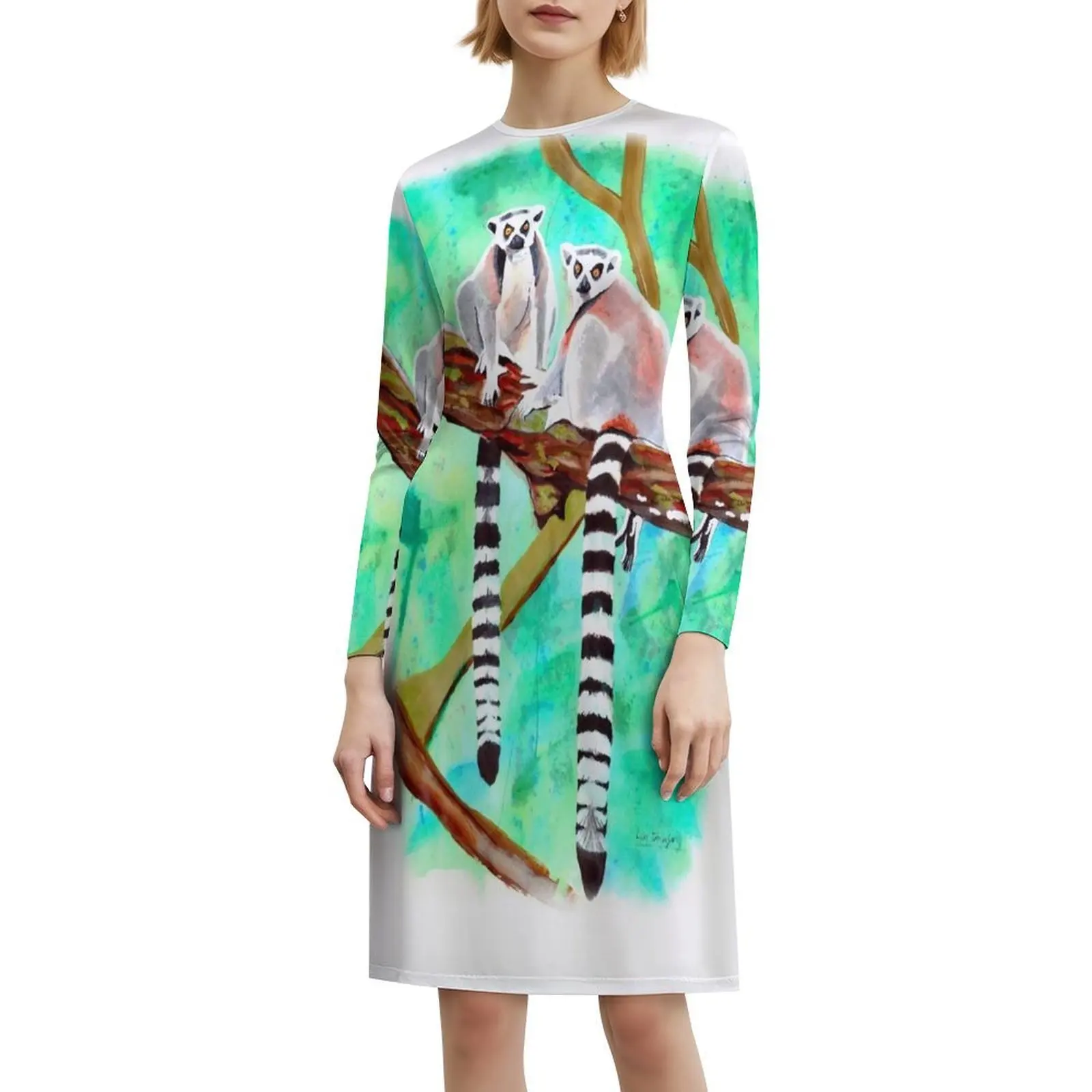 Lemurs повседневное платье в корейском стиле для женщин, простые повседневные офисные женские платья Lemurs Lemur, дикое платье с животными для девочек