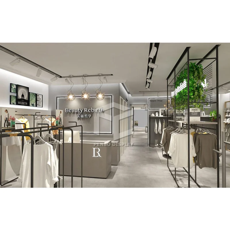 2025ที่กําหนดเองการออกแบบร้านเสื้อผ้าที่หรูหราการแข่งขันขายปลีก MDF สีขาวและอุปกรณ์ร้านสแตนเลสเสื้อผ้า