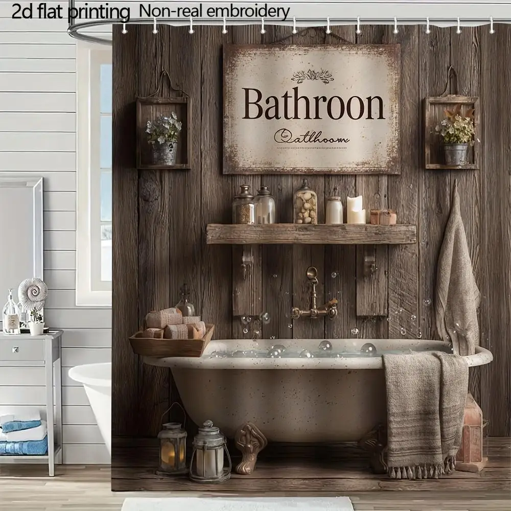 1pc Vintage Bathtub Scene Shower Curtain Suitable for Bathroom, RV, Cabin - Bath Curtain with Non-Slip Grommets, Machine Washabl