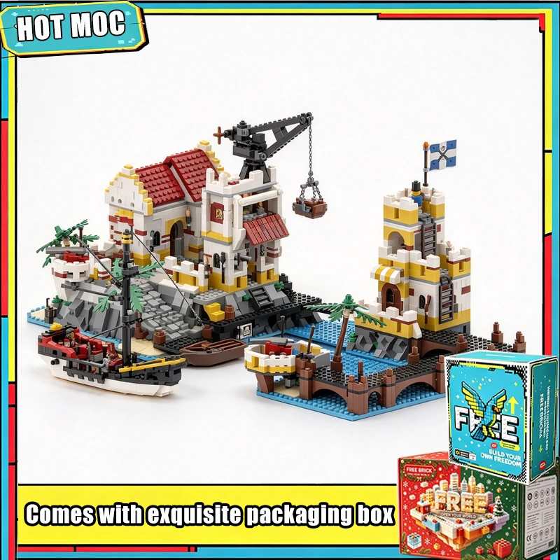 3674PCS Imperial Trading Post Pirate Harbor Fort Island Model Building Blocks MOC DIY Creative Assembly Display Collection Gift