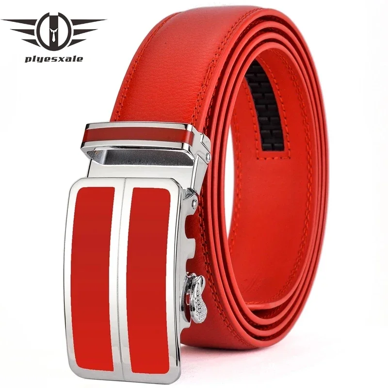 Men Red Color 3.5cm Width Cow Leather Strap High Quality Automatic Buckle Belts for Men Brand Luxury Designer Belts Man B995