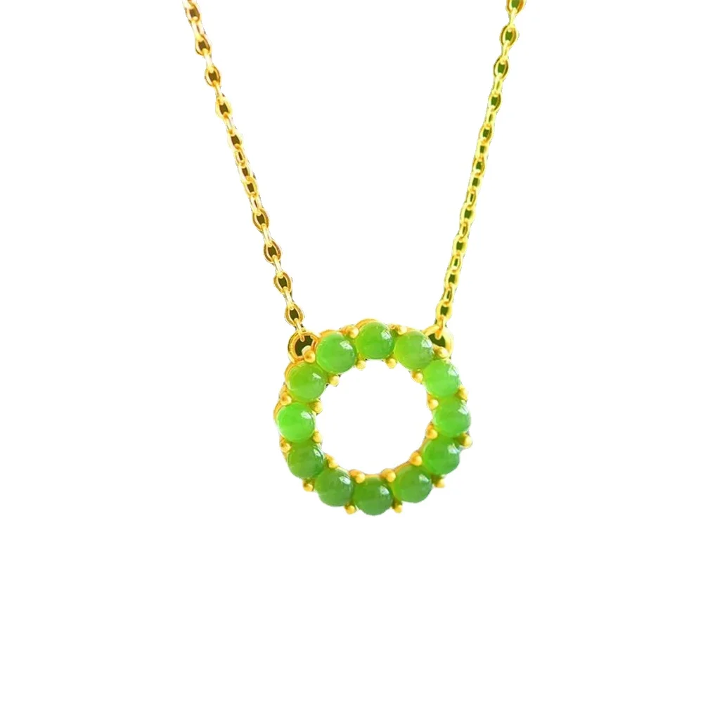 

Genuine S925 Silver round Necklace with Natural Jade Pendant