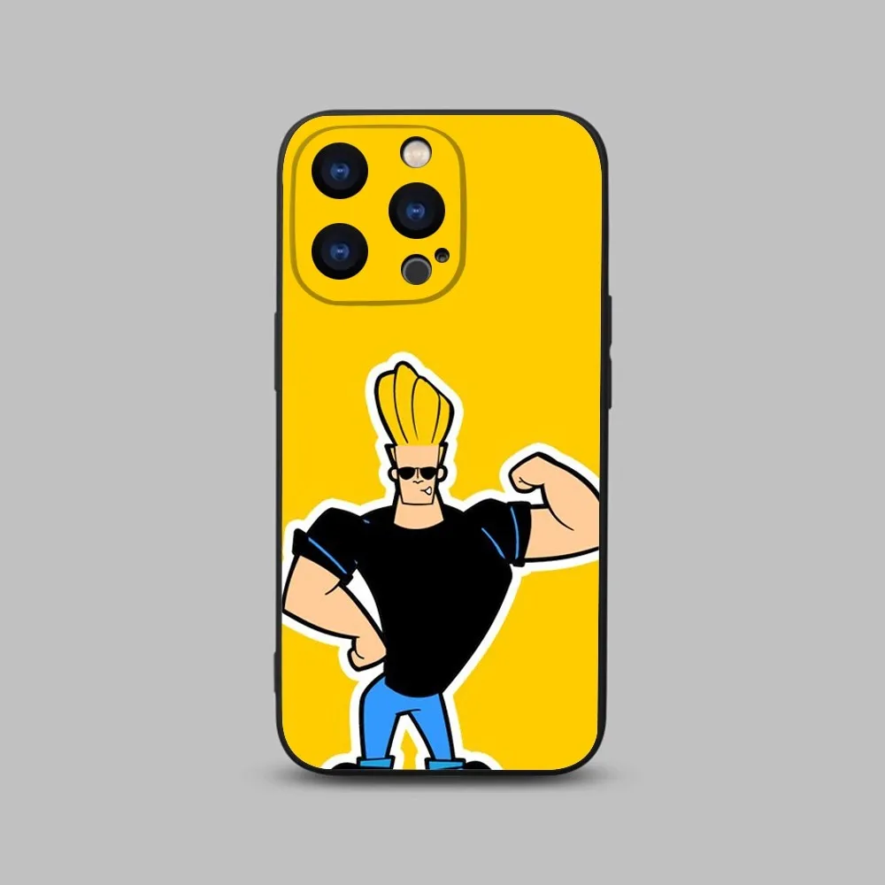 Johnny Bravo anime Phone Case For iPhone 15,14,13,12,11 Plus,Pro,Max,XR,XS,X,7,8 Plus,SE,Mini Black Silicone Soft