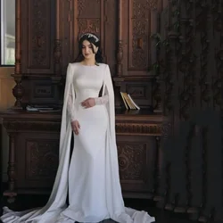 Flavinke Angepasst Satin Muslimischen Brautkleider O Neck Spitze Volle Hülse Lange Kleider vestido de novia Nach robe de mariée