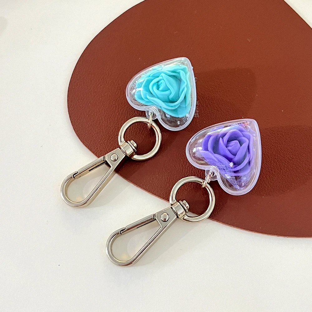 Sweet Rose Keychain Purse Handbag Decor Love Heart Pendant Eternal Flower Keyrings For Women Valentine Day Gifts view 2