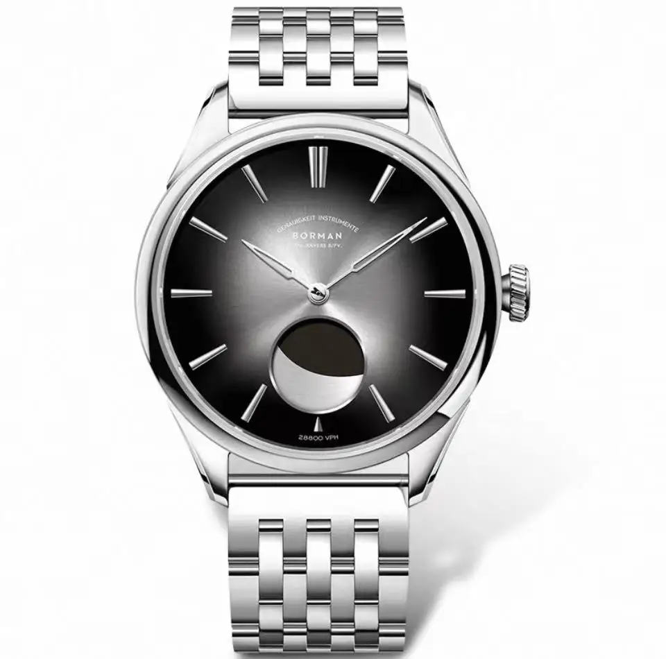 Borman Herren-Automatikuhren, luxuriöse Mondphase, männliche Uhr, mechanische Armbanduhr, modisch, 50 m wasserdicht, Saphir-Lederarmband 7