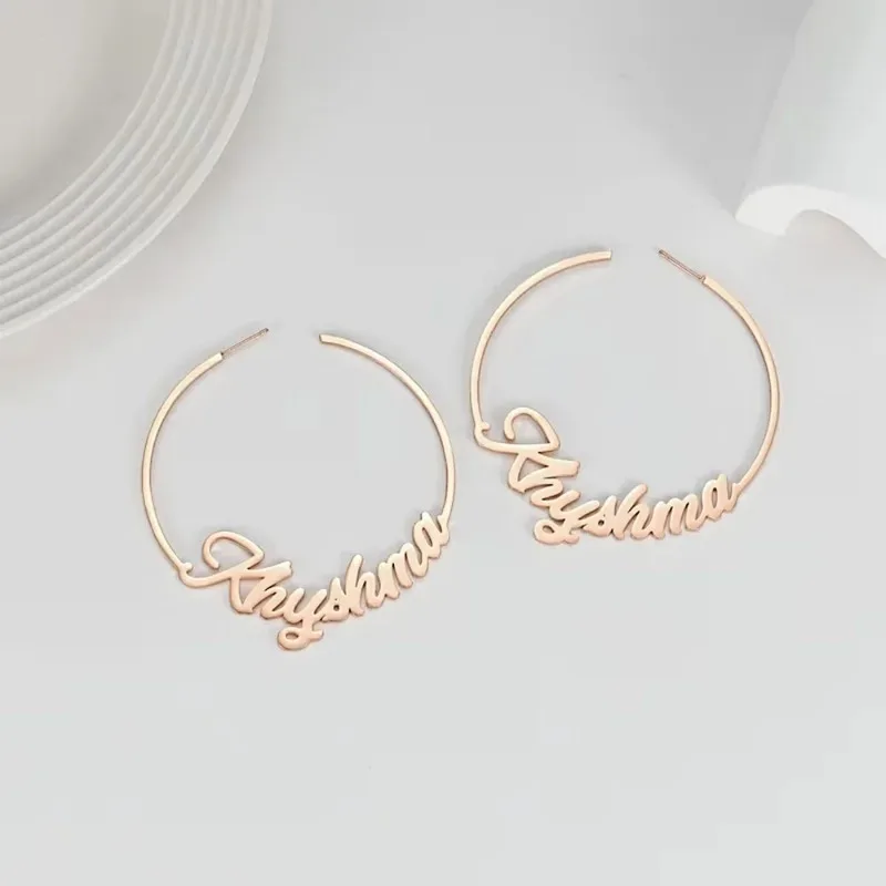 

Custom Personalise Name Earring for Women Stainless Steel Type C Perforation Earring 70mm Big Hoops Earrings A Pair Jewelry Gift