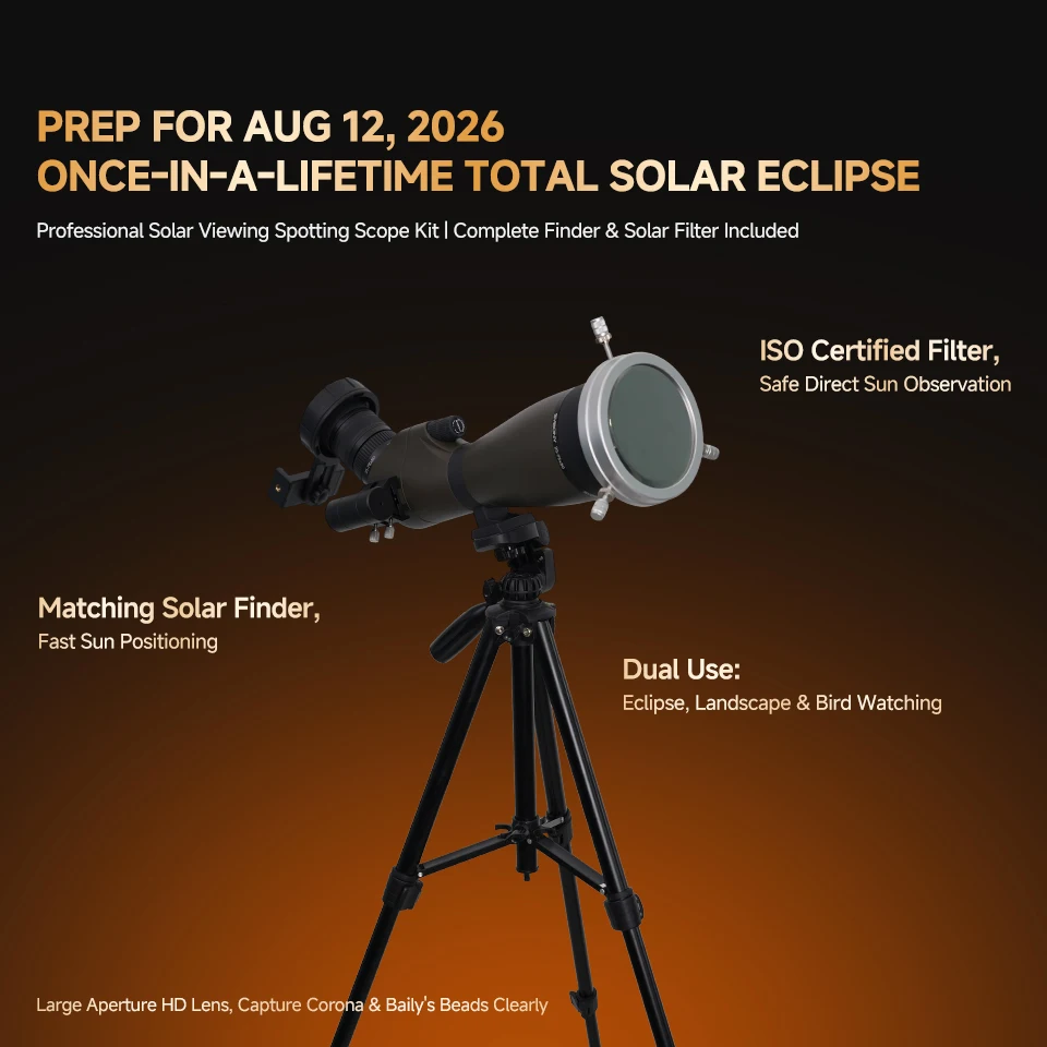 Svbony SV29 25-75x80 Spektiv Solarfinsternis-Beobachtungsset Teleskop mit Sonnenfilter Sucherfernrohr für Sonnenbeobachtung – Detail 1