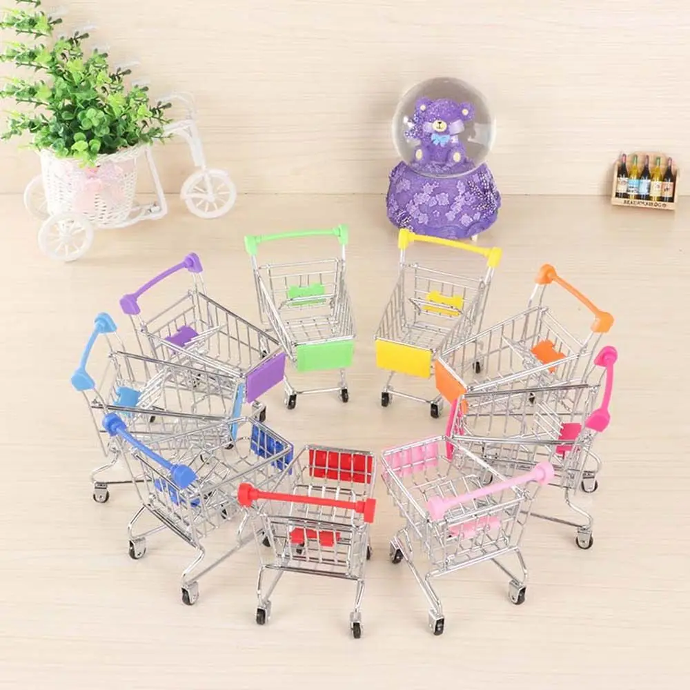 Decor Pretend Play Toy Supermarket Handcart Trolley Dollhouse Furniture Dollhouse Accessories Supermarket Shopping Basket