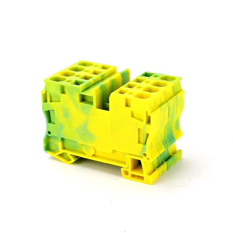 10PCs ST10-PE Terminal Block, One in One Out Spring Type Grounding Terminal Block, Rail Type Spring Terminal Block