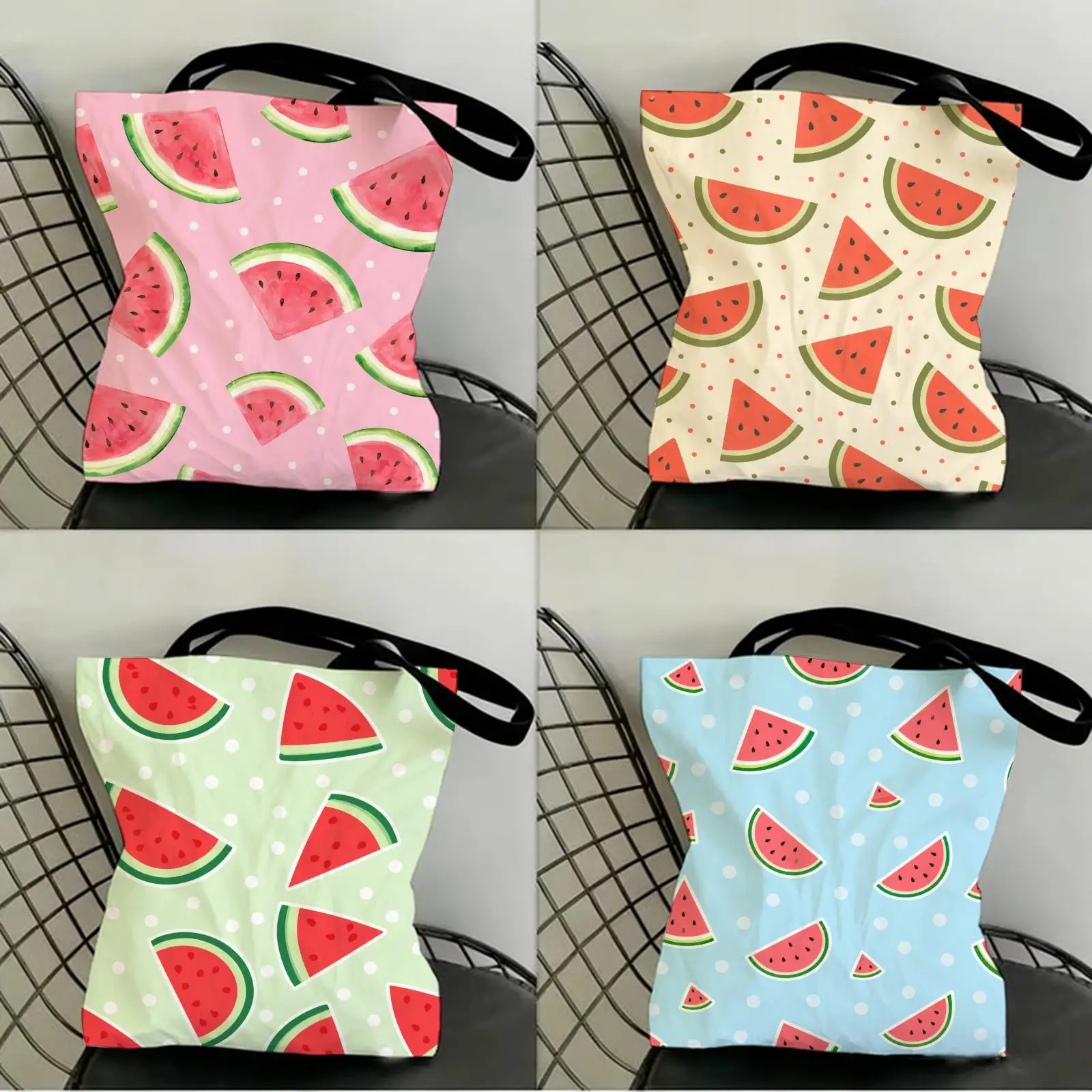 

Watermelon Pattern Storage Bags Canvas Double-Sided Print Women Large Tote Bag Durable Beach Picnic Foldable Gift Eco