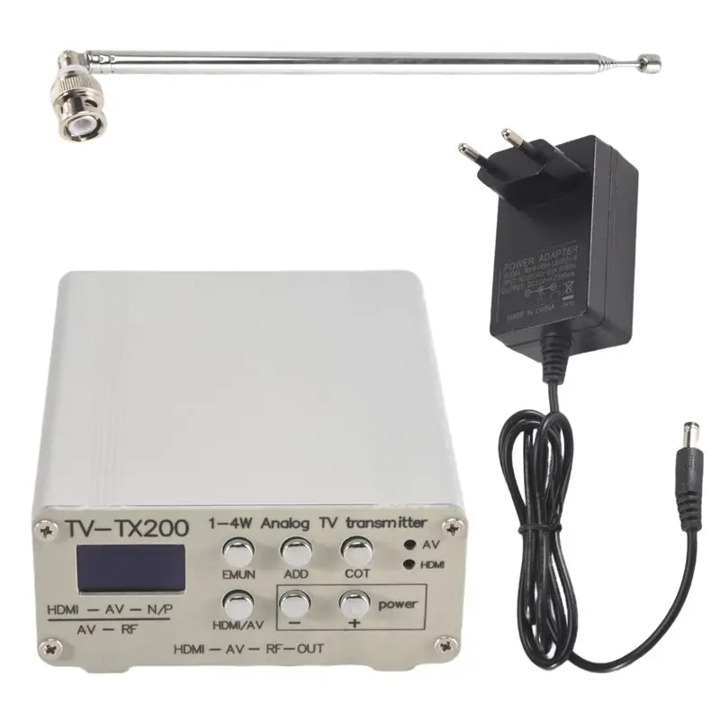 

A42T-TV-TX200 VHF/UHF Analog TV Transmitter Support HD/AV Input Analog Signal Transmitter With Telescopic Antenna EU Plug
