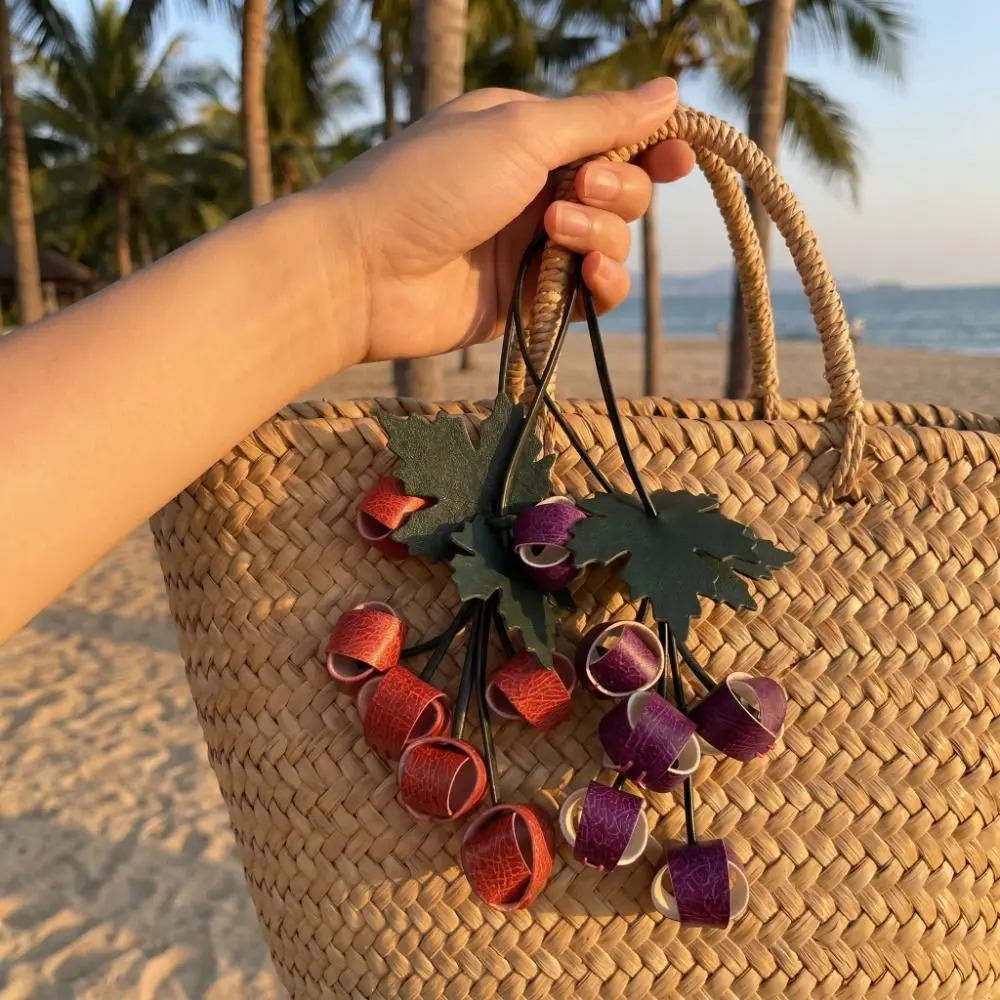 Key Chain Grape Shape Leather Pendant Hanger Weave Grape-shaped Skewer Keychain Handmade Creative Pu Fruit Bag Charm