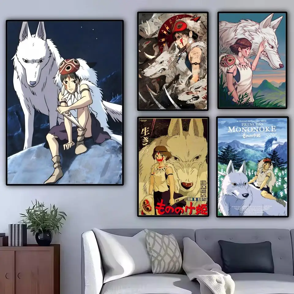 Anime P-Princess MononokeS pintura caligrafía lienzo cartel impermeable y duradero decoración de pared Ideal para cada espacio