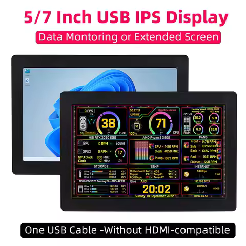 5 / 7 Inch IPS USB Secondary Screen 1024*600 ONE Cable AIDA64 Monitoring Display Support Desktop Extended LCD for Win10/11