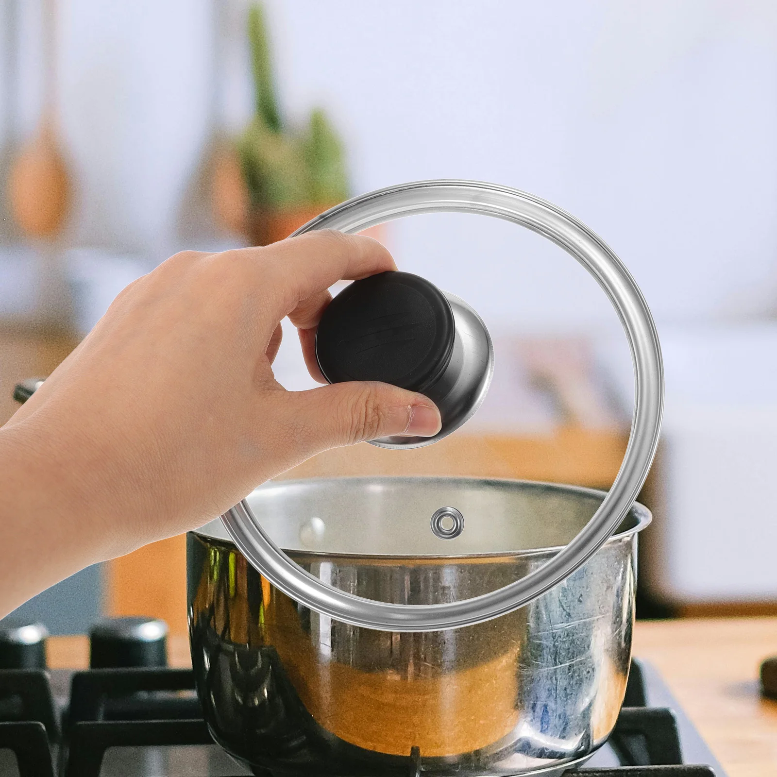 

6 Inch Tempered Glass Pot Pan Lid Universal Fit Heat Resistant Insulated Handle Splash Prevention Cooking Cover