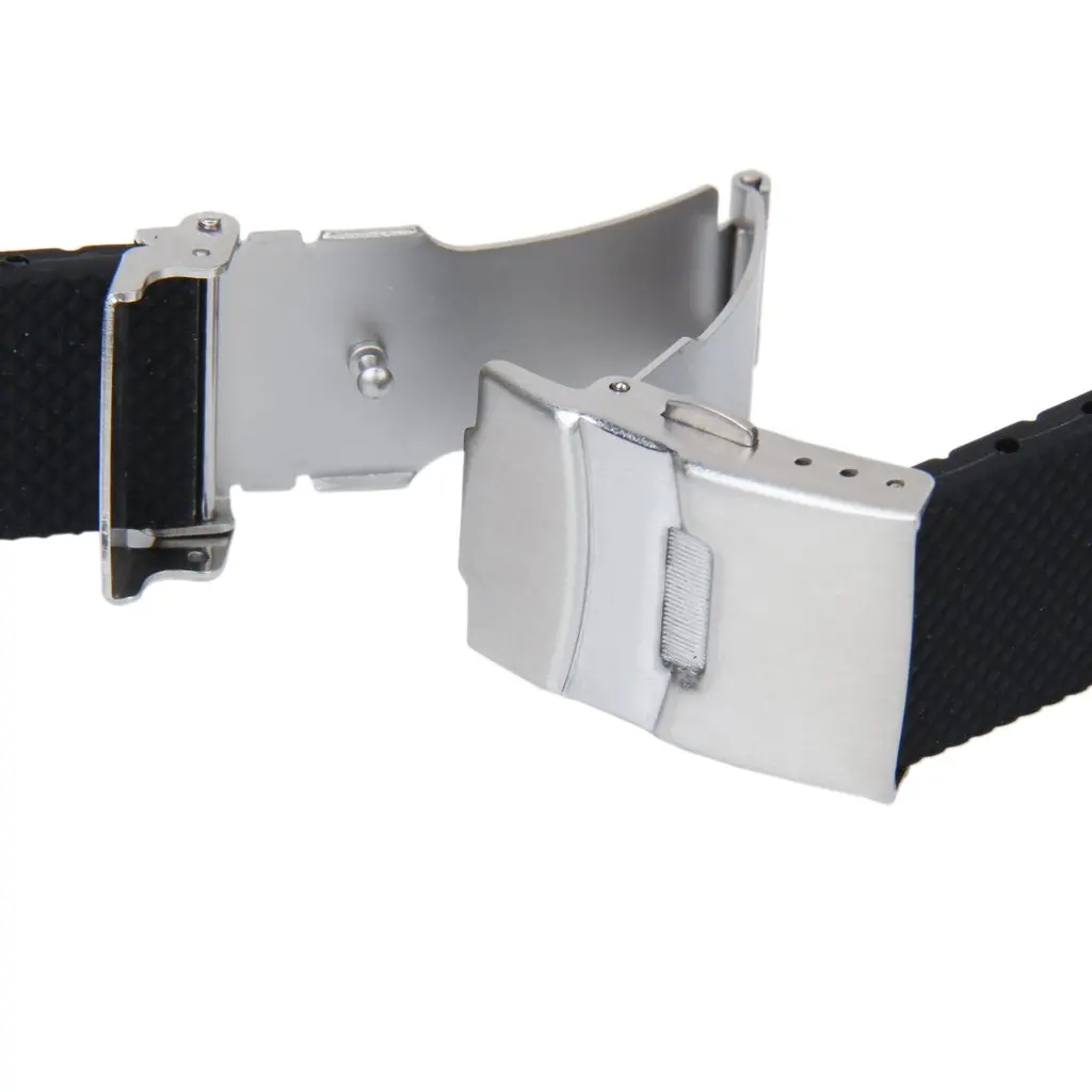 FZFZ Watch Bands Sport Black Silicone Rubber Watch Strap Deployment Buckle Waterproof 20 mm