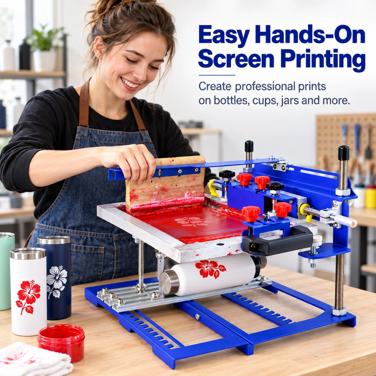 AOLIVIYA Manual Screen Printing Machine Cylindrical Bottle Cup Printer Curved Surface Silk Screen Press Specialty Tools