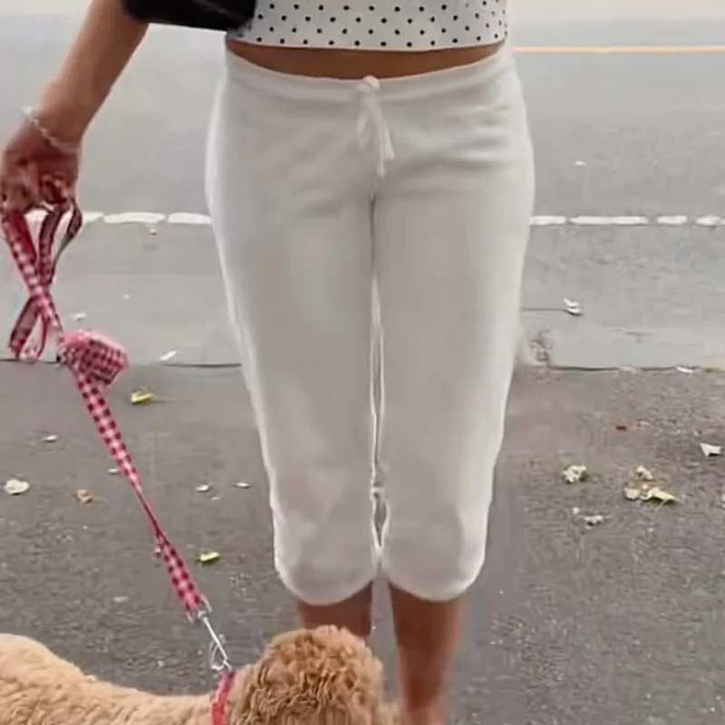 Women Sweatpants Capri Pants Casual Solid Elastic Waist Drawstring Cropped Joggers Long Shorts view 5