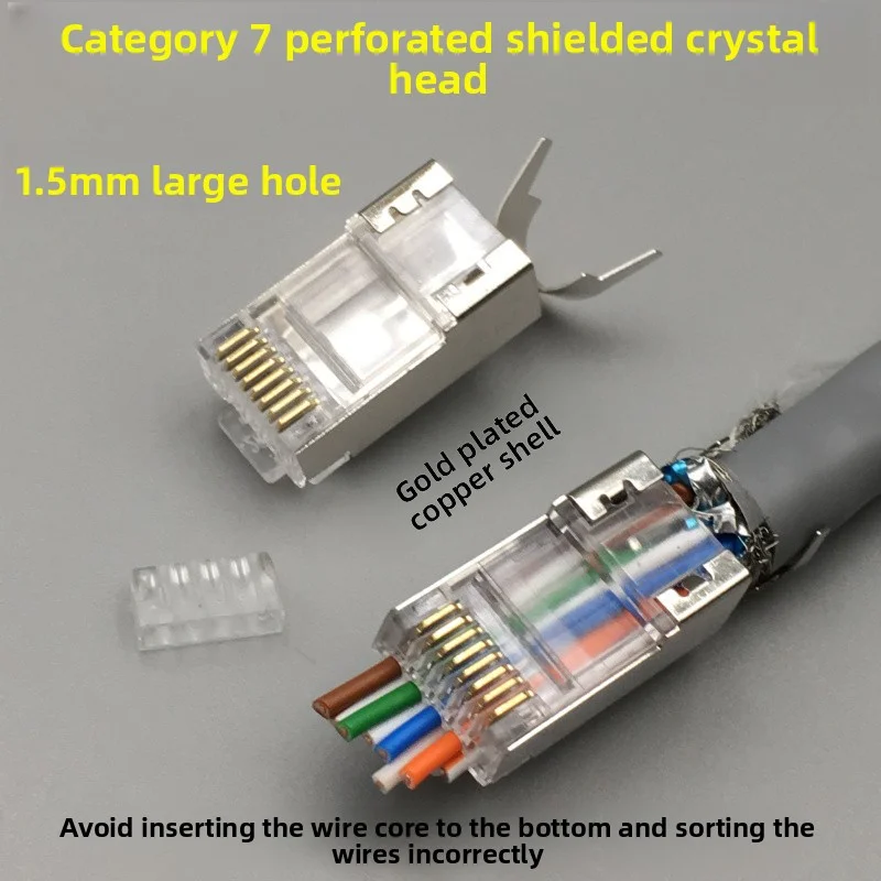 

caps+ CAT7 CAT6A rj45 connector 50U RJ 45 ethernet cable plug network SFTP FTP shielded jack 1.5mm hole pass through xintylink
