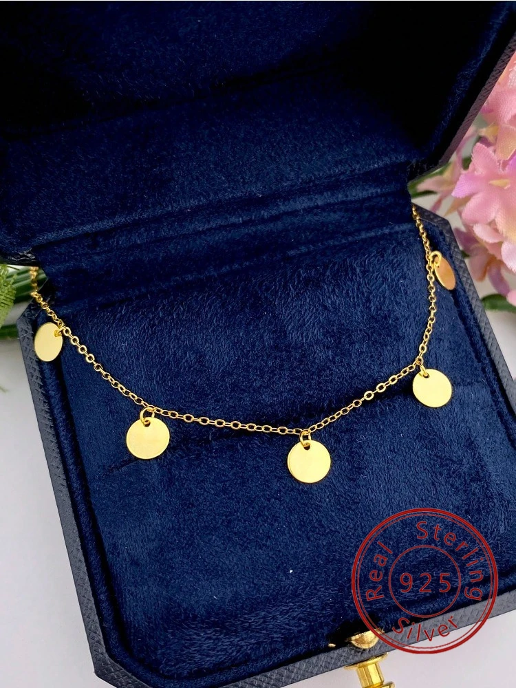 

925 Sterling Silver Round Sequin Tassel Necklace For Women Engagement Wedding Party Minimalism High Quality Fine Jewelry