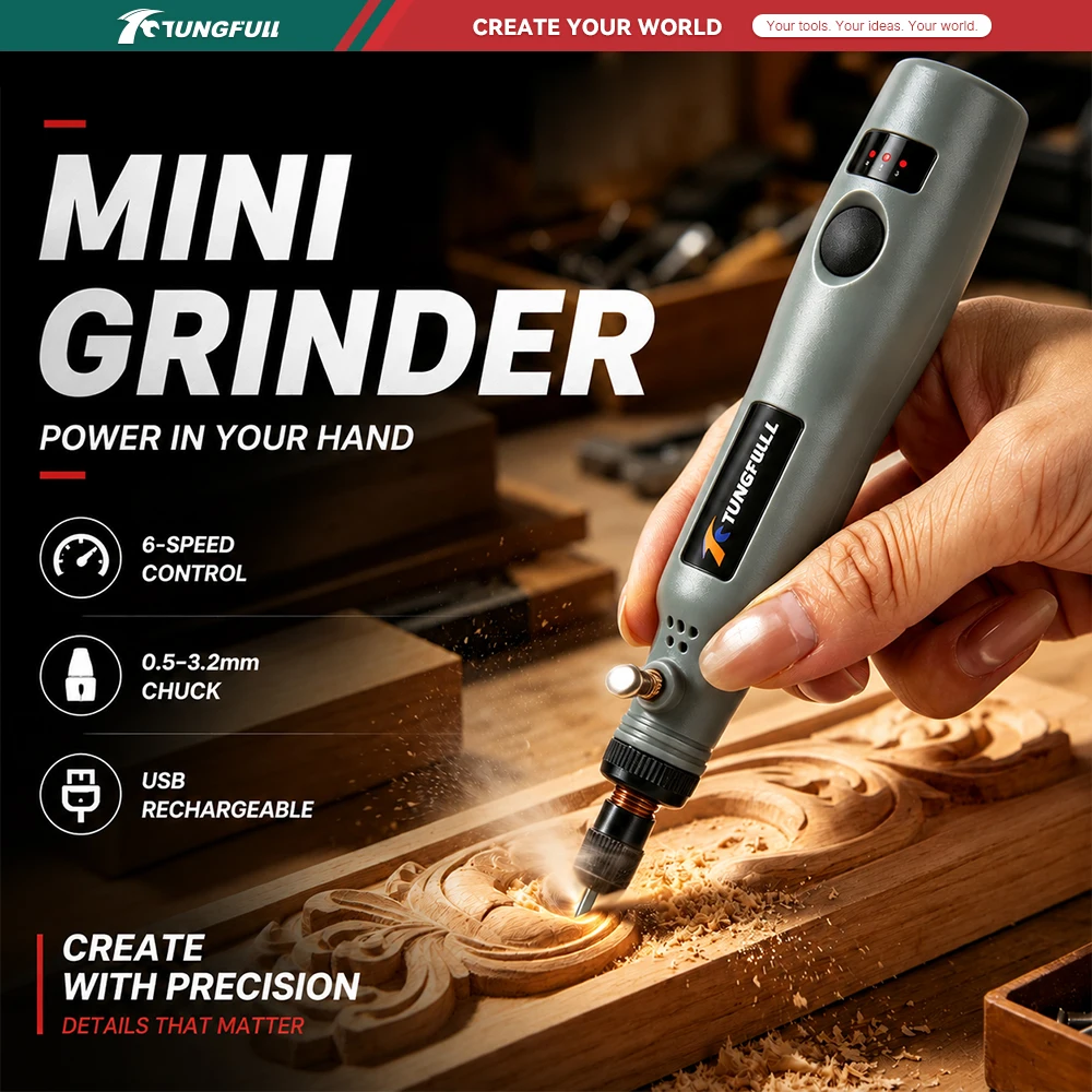 Mini Cordless Rotary Grinding Pen USB Rechargeable Multi‑Purpose Electric Drill Set for Wood Jewelry Stone Polishing Carving DIY