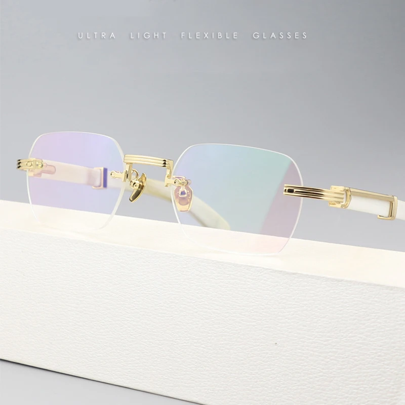 Men's High-End Solid Color Natural Buffalo Horn Frameless Business Handcrafted Optical Glasses