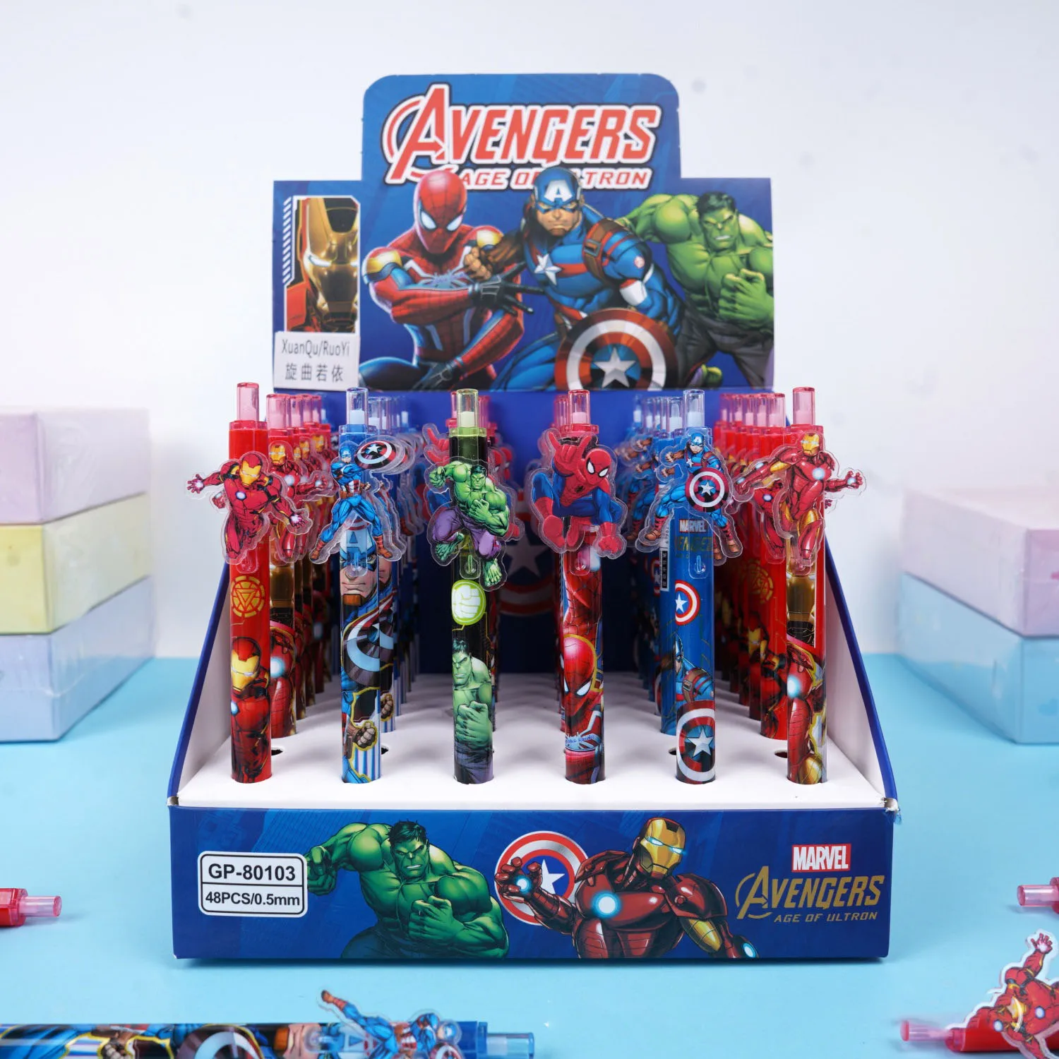12/48pcs For Marvel Gel Pens Quick-Drying Pens, Student Writing Cartoon Ballpoint Pen Press Pen Markings School Stationery Gift - view 3