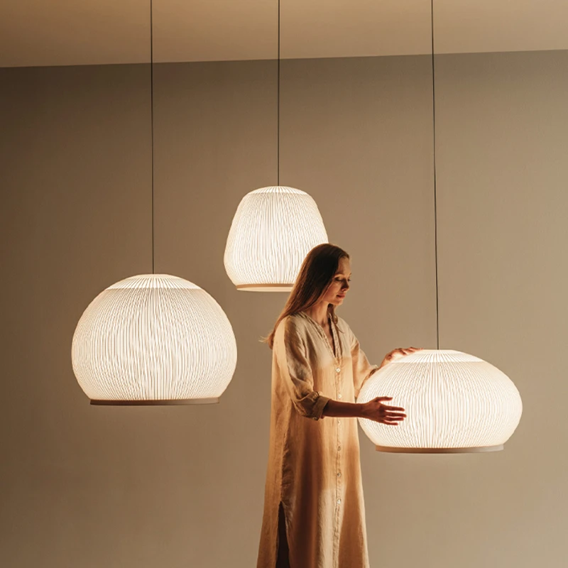 Modern Simple Wabi-sabi Style Knitted Chandeliers, White Light Luxury Creative, Study Dining Room Led Lighting, Interior Decor