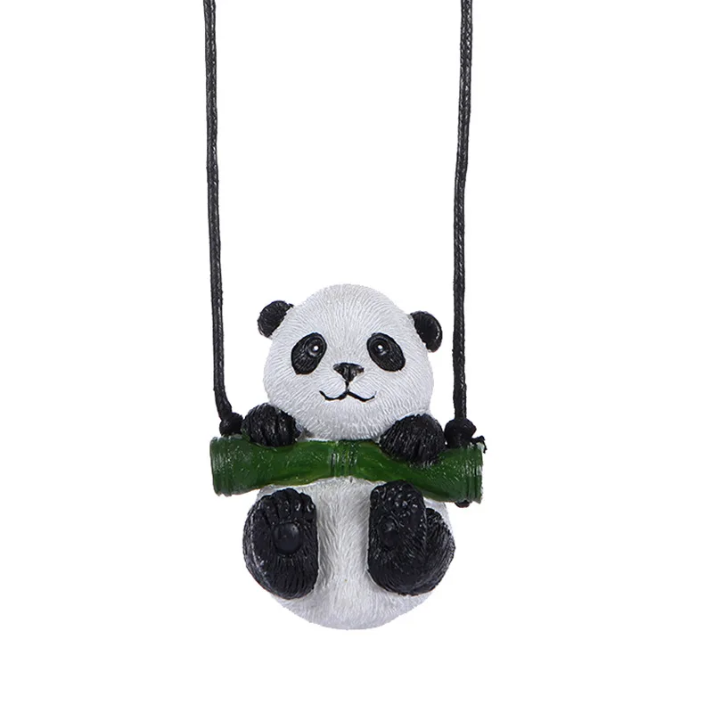 New Resin Cute Anime Car Accessorie Swing Bamboo Panda Pendant Auto Rearview Mirror Ornaments Birthday Gift Couple Accessories