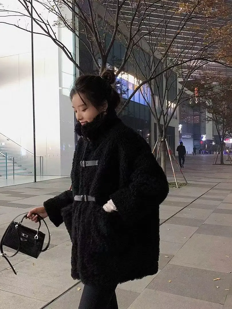 

plus Size Sheepskin Jacket Women's Winter New Style Fur Korean Loose Thickened Mid-Length Casual Commute Polyester Fiber