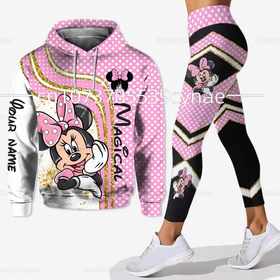 Disney-Sudadera con capucha de Minnie 3D para mujer, traje de Yoga de Minnie, pantalones de chándal, traje deportivo de moda, 2023