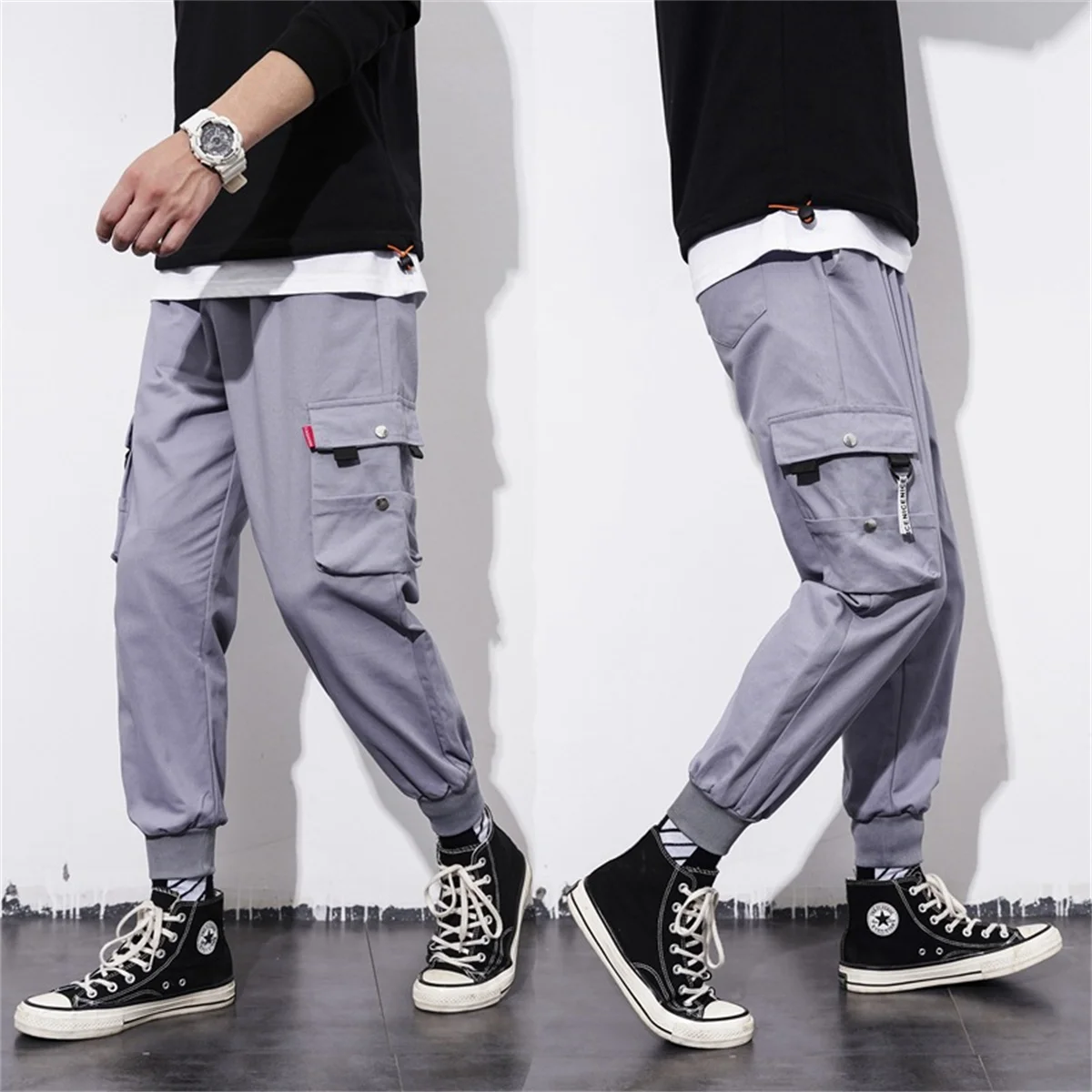 Y2k Classic Design Multi Flap Pockets Cargo Pants,Men's Loose Fit Drawstring Harem Cargo Jogger Pants Oversized Pants Men Women