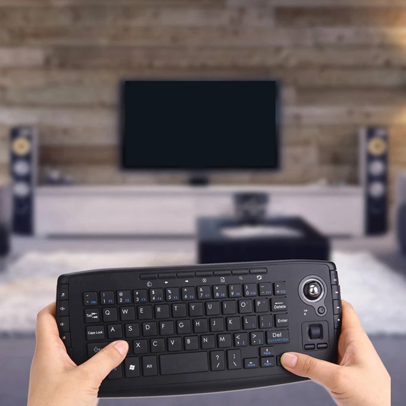 ●2.4G Wireless Ergonomic Mini Keyboard Gaming Keyboard with 15 Multimedia Keys and Trackball-ABFB
