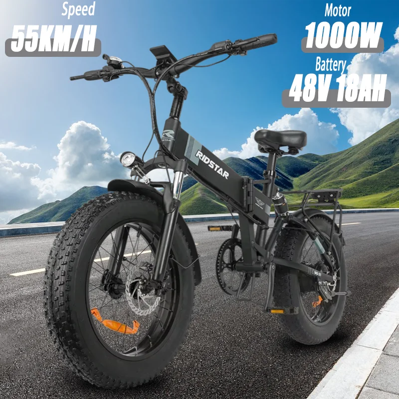 Ridstar H20 Folding Electric Bicycle 1000W Motor 48V23AH Hidden Lithium Battery Ebike 20-inch Fat Tire All-terrain Electric Bike